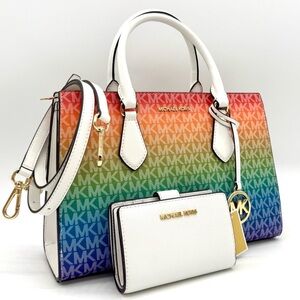 Michael Kors Medium Sheila CZ Satchel Bag & Matching Bifold Wallet Rainbow
